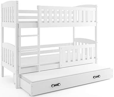 Interbeds Lit superposé QUBA 3 Places 200x90 avec sommiers et Matelas en Blanc (Blanc+Blanc)