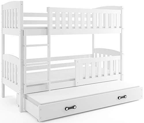Interbeds Lit superposé QUBA 3 Places 190x90 avec sommiers et Matelas en Blanc (Blanc+Blanc)