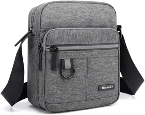 Petit Sac Bandoulière Homme Canvas Sacoche Sac Porté épaule Shoulder Bag pour Téléphone Portable pour Voyage,Randonnée et Sports D'extérieur (Gris)