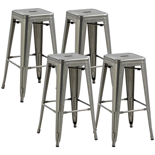 HOMCOM Lot de 4 tabourets de Bar Industriel empilables Hauteur Assise 76 cm métal Argent
