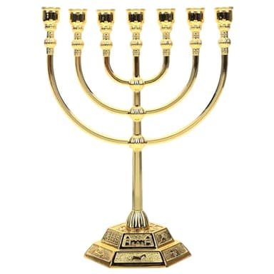 Dearmamy Grand bougeoir décoratif à 7 branches Menorah Menorah en métal doré pour Hanouka, Shabbat, décoration d'intérieur