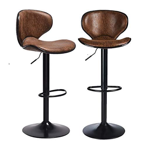 DICTAC Tabourets de Bar, Lot de 2, Chaise de Cuisine, Tabourets Hauts, Hauteur Réglable, Rotatif sur 360°, avec Dossier et Repose-Pieds, Salle à Manger, Comptoir, Roulement 180kg, Rétro