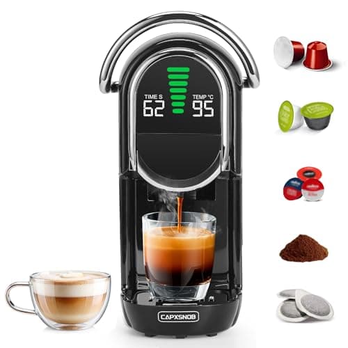 Magician1 Machine à café capsules pour Nespresso, Dolce Gusto, Lavazza A Modo Mio, Dosettes ESE 44mm et Café Moulu, Température et Taille Tasse Réglable, 20Bar, Cafetière Multi-boissons Chaud ou Froid