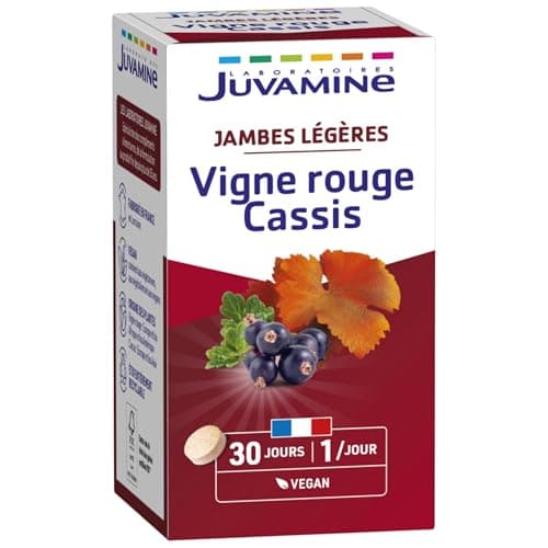 JUVAMINE - Jambes Légères - Vigne Rouge Cassis - Favorise le Bien-Être Circulatoire - Action sur Système Veineux des Jambes - Programme de 30 jours - Fabrication Française