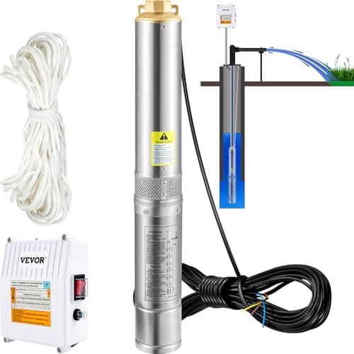 VEVOR Pompe Immergée pour Puits 110 L/min 44 m Pompe à Eau Profond en Acier Inox, Électrique 370 W, Pompe de Puits Submersible Automatique Usage Domestique Agricole Industriel