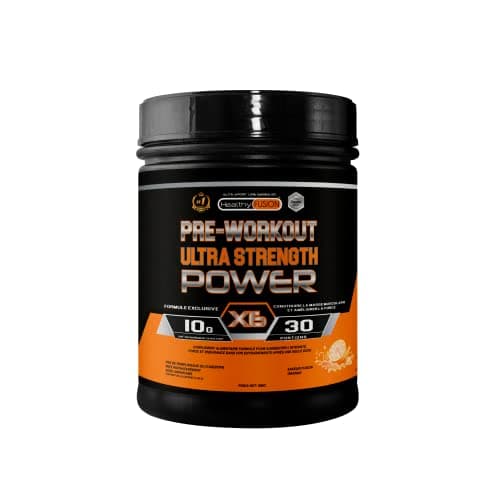 Pre-Workout Healthy Fusion | Plus d'Énergie, de Force et de Performance | Augmente le Développement Musculaire | Caféine + Taurine + Bêta-Alanine + Créatine et Vitamines | Saveur Orange 300G