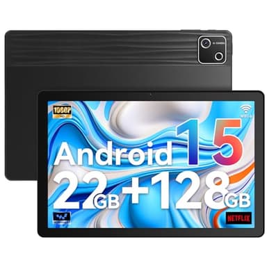Whitedeer Tablette 10 Pouces - Tabeltte Android 15 Octa Core avec Transfert OTG et Wi-FI 6G Widevine L1 22GB+128GB+1TB TF 6200mAh Type- C Prise Casque, Tablette Tactile avec Face ID - Noir