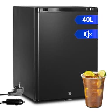 Techomey Frigo 12V 220V, 40L, Frigo 12V Camping Car pour Caravane, Camping, Déplacements en Voiture, Bureau et Maison, Noir
