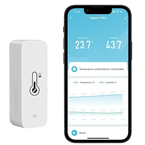 Comboss Zigbee Capteur de température et d'humidité sans fil intérieur et extérieur avec notifications d'application à distance et compatible avec l'application Tuya (1 pièce)