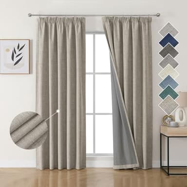 Joydeco Rideaux Occultants Thermiques et Phoniques en Lin, Isolants Anti Froid et Chaleur, Rideaux et Draperies Intérieurs Élégants pour Salon et Chambre Lin 132L X 214H cm (2 Panneaux)