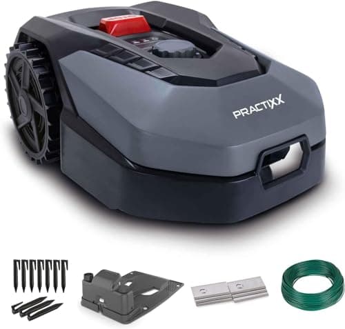 Practixx Robot Tondeuse PX-RRM-600Wi | 600 m² |Largeur & Hauteur de Coupe 18cm /20-60mm | Capteur de Pluie |WiFi & BT| Pente de 35%| Station de Charge Incluse