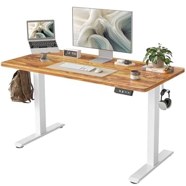BEXEVUE 100x60 cm Bureau Assis Debout Électrique - Bureau réglable en Hauteur avec Faisceau de câbles, Panneau de contrôle à 3 Fonctions mémoires, Finition Bois Clair Antique.