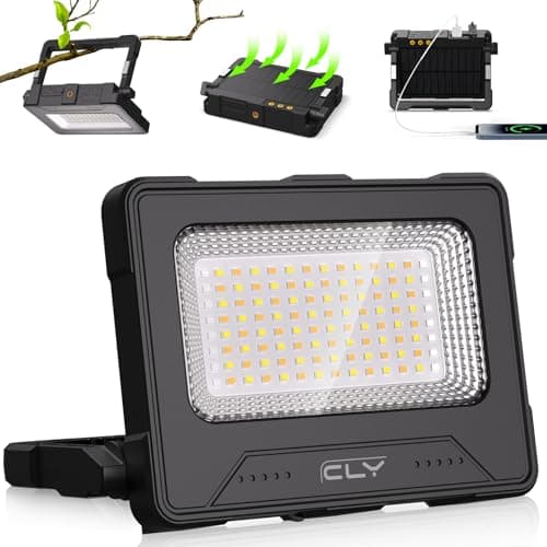 CLV Projecteur LED Rechargeable USB 60W 12000MAH Projecteur Chantier Portable Magnétique 4 modes d'éclairage et 5 niveaux de luminosité Batterie externe d'urgence avec Panneau Solaire pour Camping