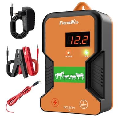 15KM Clôture Électrique pour Bétail Animaux, Électrificateur de Clôture Électrique, Haute Puissance 12V 2.0J 10 Miles, Cloture Electrique pour une Protection Parfaite pour Chevaux Moutons Pâturages