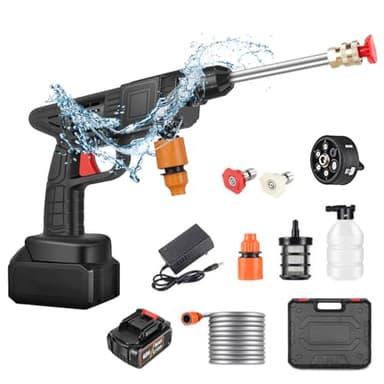 Nettoyeur Haute Pression sans Fil Portable 48 V Max 90 Bar avec Buse Multi-pulvérisation 6 en 1, Tuyau de 5M, Lance D'extension, Outil de Nettoyage de Voiture en Plein Air
