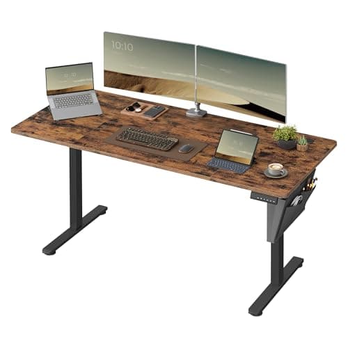 SONGMICS Bureau Électrique Réglable en Hauteur, 160 x 70 cm, Table Assis-Debout, Fonction Mémoire 4 Hauteurs, pour Bureau, Télétravail, Marron Rustique LSD136K01
