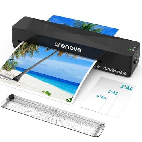 Crenova Plastifieuse A4, Prévention des bourrages à Plastifier Thermique et à Froid avec 10 pochettes de plastification,coupe-papier pour Bureau Maison Carte Menu École