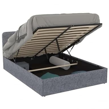 IDMarket - Lit Coffre Double Norfolk avec tête de lit et sommier 140 x 190 cm Tissu Gris Anthracite
