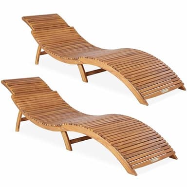 Casaria 2X Chaise Longue en Bois d'acacia Pliable 160kg Poignée Transport Chaise Longue Jardin Ergonomique Chaise Bois Fonction Valise Certifié FSC