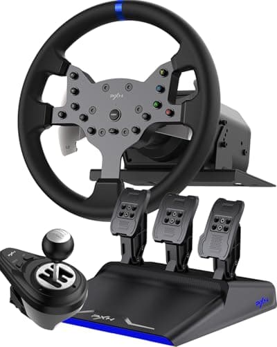 PXN V99 Volant de Jeu – Retour de Force 3,2 Nm, 270°&900°, 300mm, 4 Palettes, 3 Pédales, Levier de Vitesses en H, Application de Réglage – Volant pour PC, Xbox, PS4