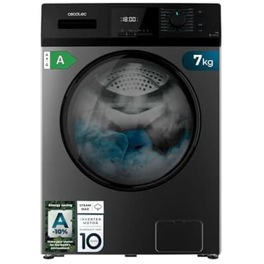 Cecotec Lave-Linge 7Kg Chargement Frontal Bolero Dresscode 7410 Inverter Steel A. 1850W, 1200 tr/min Réglable, 16 Programmes, Faible Consommation d'Énergie, Vapeur, Stérilisation du Linge