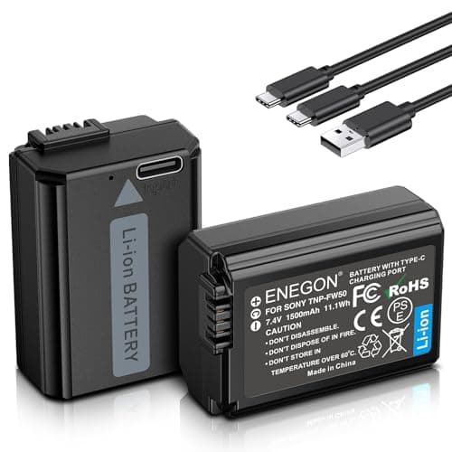 ENEGON NP-FW50 batterie rechargeable 2 Pack 1500mAh avec câble de Charge USB-C 2 en 1 pour Sony ZV-E10, A6000, A6500, A6300, A6400, A7, A7II, A7RII, A7SII, A7S, A7R, A55, A5100,A5000, A3000, A55, RX10