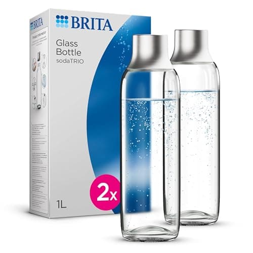 BRITA - Pack de 2 bouteilles en verre sodaTRIO (1L) - design élégant avec bouchon en acier inoxydable