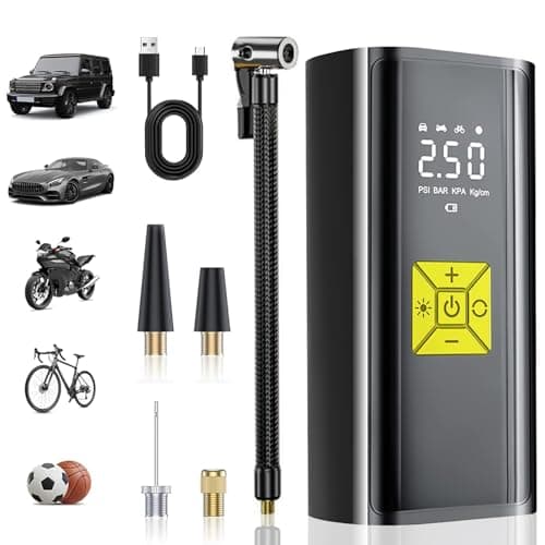 Compresseur à Air Portatif,Mini Compresseur a Air Portatif 4000mAh, Pompe a 150 PSI Gonfleur Velo avec Écran Digital et Lumières LED,pour Voiture Rechargeable pour Vélo, Moto, Scoote, Balle