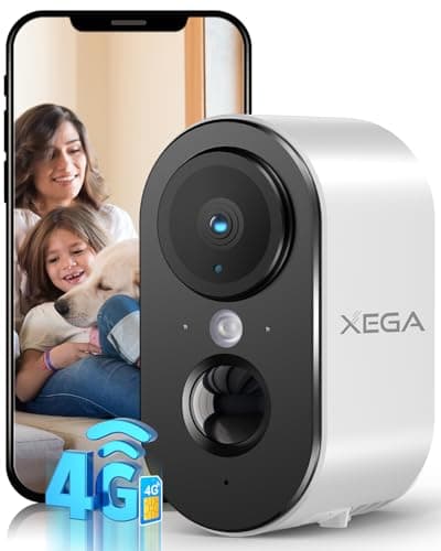 Xega 4G LTE Caméra de sécurité Intérieur avec Carte SIM, 2K Super HD Caméra IP Portable, Batterie 6000mAh, Détection de Mouvement PIR, Vision Nocturne Couleur, Audio 2 Voies, TF/Cloud, IP65