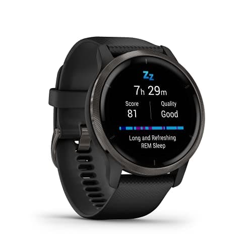 Garmin Venu 2 - Montre connectée GPS multisports avec écran AMOLED, autonomie longue durée (11 jours) – Gris avec bracelet noir - Boîtier 45 mm