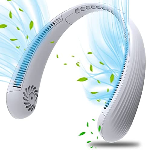 FAYHIJUN Ventilateur cou Portable,USB Ventilateur 4000mAh sans lame Silencieux personne Collier Ventilateur Nuque Refroidisseur Rechargeable 3 Vitesses, pour Bureau, Domicile,Voyage (Blanc pur)