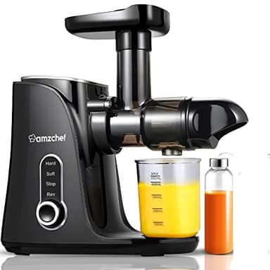 AMZCHEF Extracteur de Jus avec Double Vitesse Modes (Soft et Hard) - Extracteur de Jus de Fruits et Légumes - Juicer Machine avec Bouteille à jus Portable et 2 Tasses - Noir