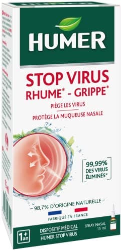 Humer - Spray Nasal Stop Virus Prévention Rhume Et Grippe 99,99 pourcent des Virus Éliminés 15 ml, Blanc, 15 ml (Lot de 1)