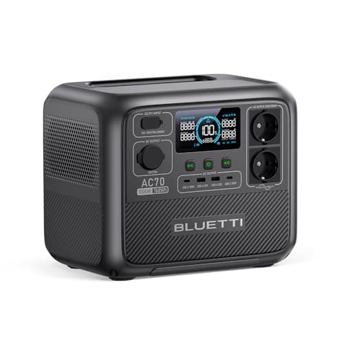 BLUETTI AC70 Station Électrique Portable, Batterie LiFePO4 768Wh avec 2 Prises CA 1000W (Power Lifting 2000W), Port USB Type-C de 100W, Générateur Solaire pour Camping-car, Domestique, Balcon