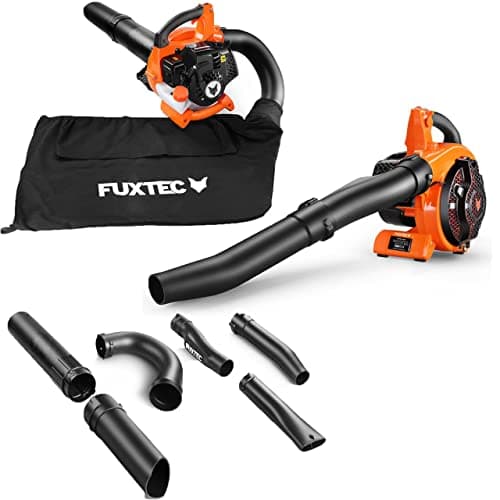 Souffleur Aspirateur Broyeur Thermique De Feuilles 26cm3 4en1 FUXTEC FX-LBS126 - Deux Tuyaux De Soufflage Et Un Sac De Collecte 60L Noir; Orange