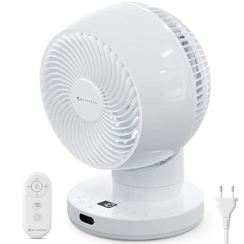 MYCARBON Turbo Ventilateur Silencieux 20dB Moteur DC 12h Minuteur Planification de Démarrage et d’Arrêt 3D Oscillation 3 Modes Petit Ventilateur de Table avec Télécommande pour Chambre, Bureau, Blanc