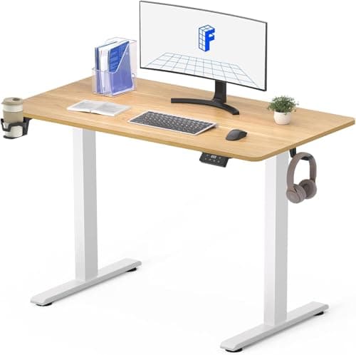 FLEXISPOT Bureau Assis Debout Électrique - Bureau Debout Réglable en Hauteur avec Porte-gobelets et Crochets, Panneau Clavier Contrôle à Fonctions Mémoires 110x60 cm(Cadre Blanc+Plateau Érable)