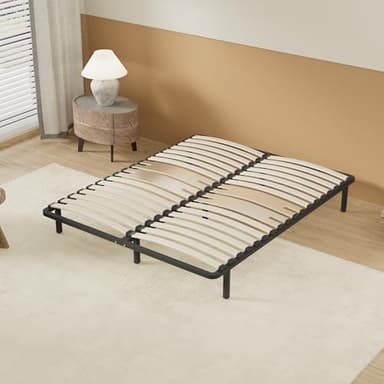 sensoreve Sommier à Lattes en Bois, Cadre en métal, Lattes en Bois Flexible, 2 Doubles Lattes de Renfort Lombaire, 7 Pieds, lit très Stable, Solide et Durable, Style Industriel (120 x 190 cm)