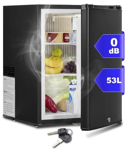 SMETA Frigo 12V 220V, Frigo Camping Car, Frigo Chambre Silencieux 53L, Réfrigérateur avec Serrure et Porte Réversible, pour Caravane Van Aménagé 12V Voiture Chambre Bureau Gîte Camping, Noir