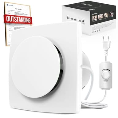 BUMSOU Ventilateur Extracteur d'Air 100 mm Silencieux, Contrôleur de Vitesse Variable, Extracteur Air 28 dB, Ventilation Puissante IPX4 VMC Salle de Bain, Idéal Aerateur pour Salle de Bain WC Garage