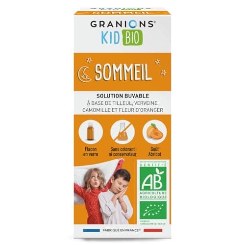 GRANIONS KID BIO - SIROP SOMMEIL ENFANT - Fabriqué en France - Certifié BIO - Goût Abricot - Formule naturelle à base de sirop d'agave - Dès 3 ans - Flacon 125 ml