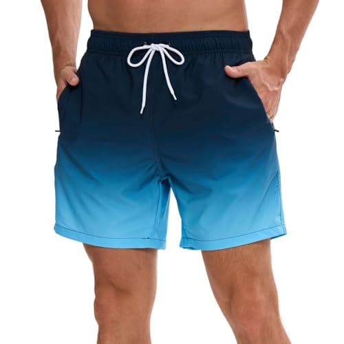 Vorvowry Maillot de Bain Homme Étanche Short de Bain Séchage Rapide, Poches Zippée Invisible et Doublure en Maille Mode d'été Dégradé Couleur Maillots de Bain XL Noir Bleu