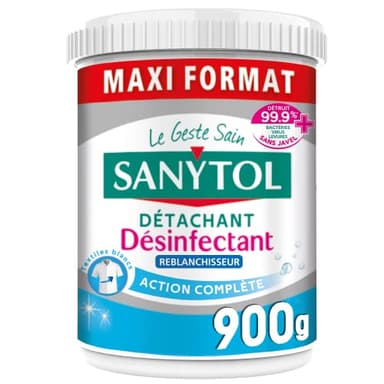 Sanytol - Poudre Détachante Désinfectante Blanchissante Linge - 900 g - Bactéricide, Virucide - Sans Javel - Préserve Fibres et Couleurs dès 30°C