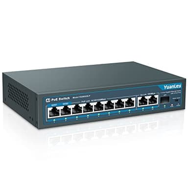 YuanLey 11 Ports Gigabit Switch PoE, 8 Ports PoE+ 1000Mbps, 2 Gigabit Uplink, 1 SFP Port, 120W 802.3af/at, Métal, Qos, Commutateur Ethernet de Détection AI Intelligente Plug and Play