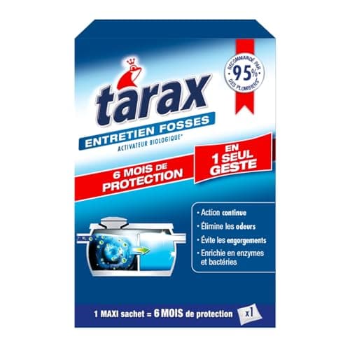 TARAX - Traitement Fosses Septiques 6 Mois - Élimine les Mauvaises Odeurs & Prévient les Engorgements - Activateur Fosse Septique à Base d'Enzymes et Bactéries - Action Continue - 1 Maxi Sachet