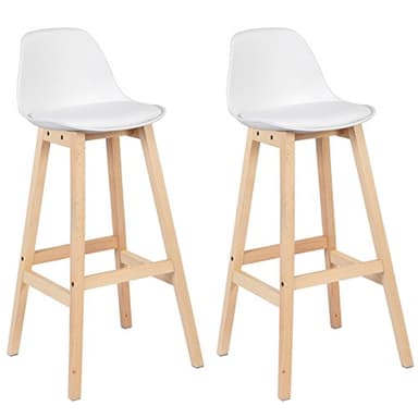 WOLTU Lot de 2 Tabouret de Bar en Plastique Assise et Bois Pied,Tabouret de Cuisine Chargement maximale 100kg,Blanc BH44ws-2