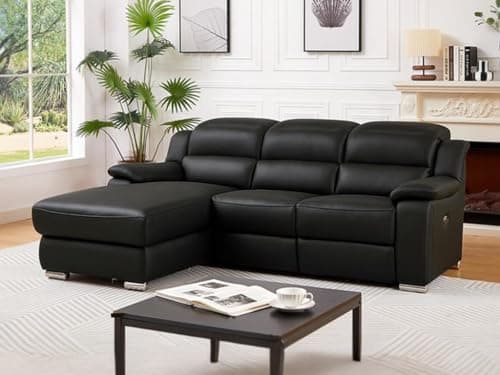 Vente-unique - Canapé d'angle Gauche Relax électrique en Cuir Noir Arena III