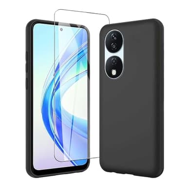 JDXHFF Coque Compatible avec Honor X7B / Honor 90 Smart (6.8") Noir Housse et Verre trempé écran Film Protecteur - Étui Souple Silicone TPU Case Cover Black