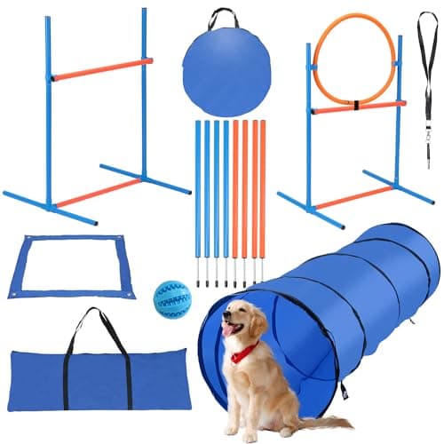 Sonnewelt Kit Agility Chien 5 Pièces Kit Agility Équipement pour Chien Slalom, obstacle Agility Anneau & Tunnel pour Chien Parfait pour le Parc, Jeux Intéressants, Entraînement