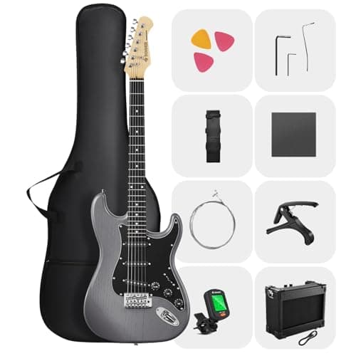 DONNER DST-80 Guitare Électrique Kit Complet pour Débutants 39” avec Amplificateur, Pickups SSS Classiques, Incluant Housse, Accordeur, Capodastre, Sangle, Plectres et Leçons en Ligne Gratuites